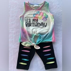Boutique Birthday Girl Shirt and Leggings Retro Rainbow Colorful Size 2T